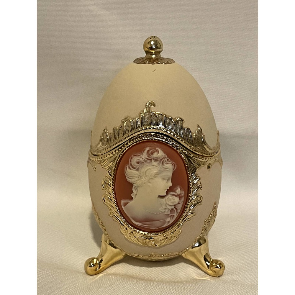 Egg Trinket Music Box Japan Pink Floral Cameo Jewelry